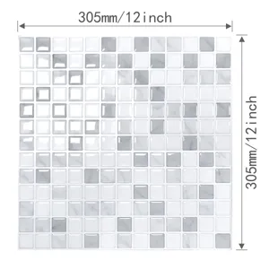 Self-adhesive 3D epoxy mosaic wall sticker with marble texture, 12x12 inch size