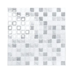 Self-adhesive 3D epoxy mosaic wall tiles featuring a white and grey marble pattern grid