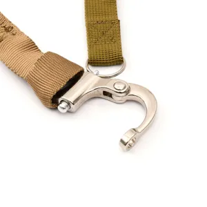 Tactical lanyard detail showing quick release snap hook and durable nylon webbing.