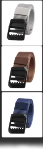 Durable tactical canvas belts with black metal buckles in grey, brown and blue colors
