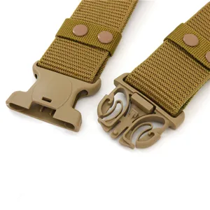 Detailed view of heavy-duty 5.5cm tactical belt with plastic quick-release buckle system