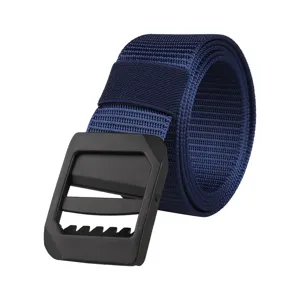 Navy blue tactical belt with matte black buckle for outdoor military and casual use