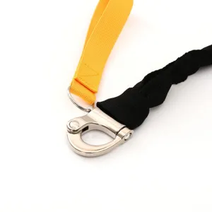 Tactical elastic safety rope detail shot featuring durable nylon webbing and metal snap hook.