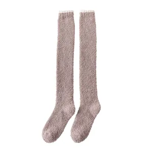 Calcetines para Dormir Hasta el Muslo por Encima de la Rodilla de Nylon para Mujer Color Sólido Térmicos Engrosados de Forro Polar Coral Calcetines Largos para el Hogar