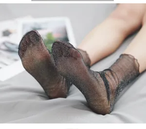 Calze trasparenti glitterate da donna, eleganti calzini estivi in rete fine alla moda.
