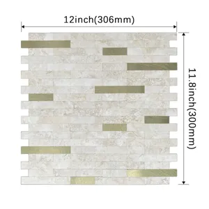 Rivestimento per piastrelle a mosaico metallico autoadesivo impermeabile, marmo beige, 30x30 cm.