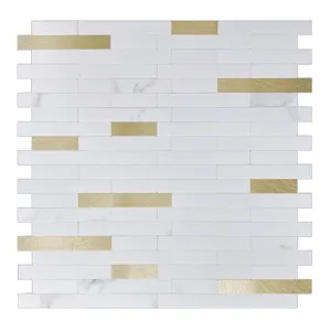 Piastrelle adesive marmo bianco e oro spazzolato mosaico adesivo da parete impermeabile