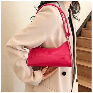 Stylish pink crocodile embossed underarm shoulder bag for women with minimalist design