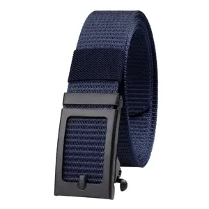 Men's navy blue tactical woven belt with black toothless automatic buckle
