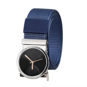 Cinturón de nailon para hombre con hebilla automática creativa en forma de esfera de reloj.