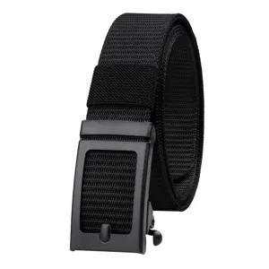 Professional men's black tactical nylon woven belt with toothless automatic buckle