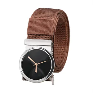 Cinturón de nylon para hombre con hebilla automática estilo reloj, en color marrón