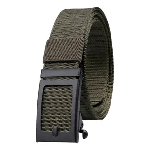 Men's tactical belt with automatic buckle and thickened military green nylon webbing strap