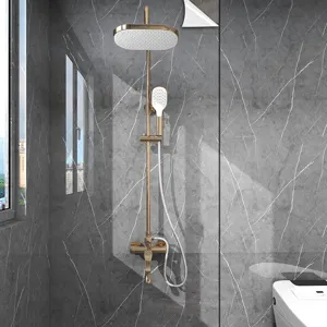 Detailed view of waterproof gray marble wall stickers applied in a modern bathroom setup