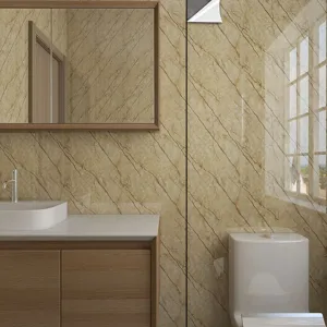 Detail view of beige marble self-adhesive waterproof wall sticker in bathroom scene