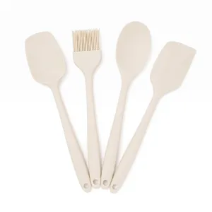 Ensemble professionnel de 4 ustensiles de cuisine en silicone crème avec spatules