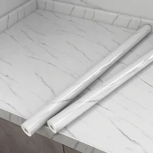 Detailweergave zelfklevend marmerlook behang, waterbestendige oliedichte keukenfolie.