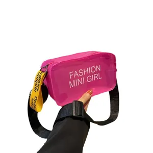 Bolso bandolera elegante de gelatina rosa transparente con letras Fashion Mini Girl