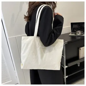 Bolso tote grande de pana blanca para mujer, bolso de hombro minimalista para el trabajo