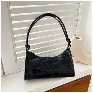 Modern black crocodile pattern underarm bag for women with stylish knotted shoulder strap
