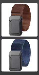 Close-up detail shot of tactical nylon belt featuring durable woven texture and matte buckle.