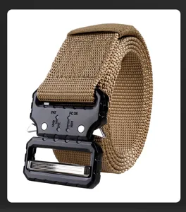 Close-up of 3.8cm tactical nylon belt with heavy duty black metal quick release buckle
