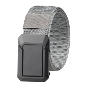 Men tactical nylon belt with black metal buckle rolled main view product studio shot.