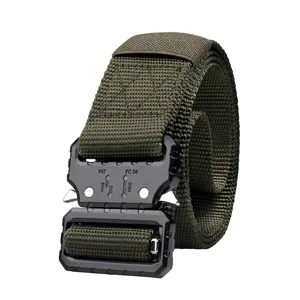 Durable 3.8cm army green tactical nylon belt with heavy duty alloy cobra buckle for men