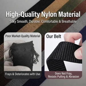 Durable nylon belt for men in various colors with high-density weave texture