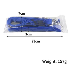 Blue 3-way adjustable multi-dog leash for pet walking with size and weight info