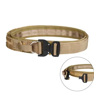 Heavy-duty tactical belt with quick-release cobra buckle and D-ring for outdoors