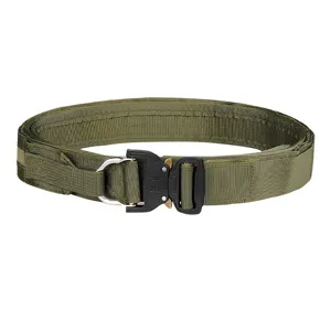 Heavy-duty tactical belt in olive green with metal quick-release cobra buckle