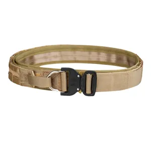 Heavy-duty double-layered tactical belt with quick-release cobra buckle in tan.