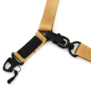Tactical sling metal buckle detail close-up showing heavy-duty hardware and durable webbing.