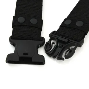 Close-up detail of a 5.5cm black tactical belt with heavy-duty quick-release buckle.