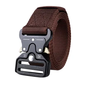Close-up detail view of the tactical belt buckle showcasing the sturdy metal mechanism.