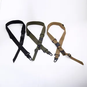 Detailed view of multifunctional tactical slings in black, olive green, and tan colors
