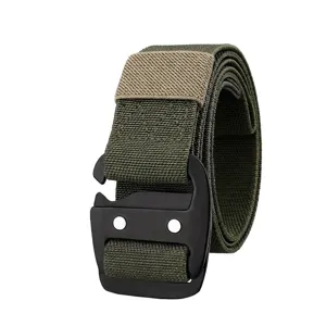 Cintura tattica elastica da uomo con fibbia a gancio in lega nera, colore verde oliva