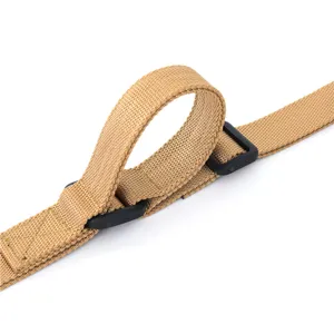 Close-up detail of tactical sling durable nylon webbing and adjustable plastic buckle.