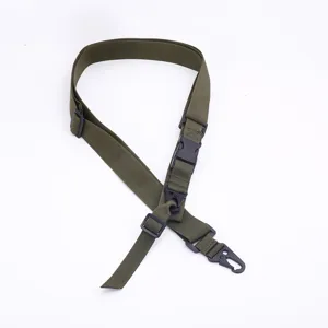Olive green multi-functional tactical strap with quick release buckles and metal hook