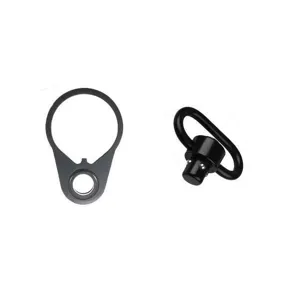 Detail view of tactical QD sling swivel and end plate adapter for rifle slings.