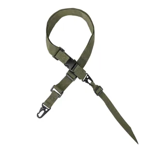 Tactical three-point sling for outdoor and military use, green adjustable strap.