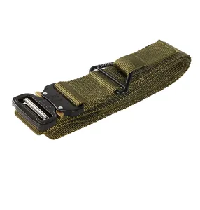Tactical belt with heavy-duty metal cobra buckle and nylon webbing for outdoor sports.