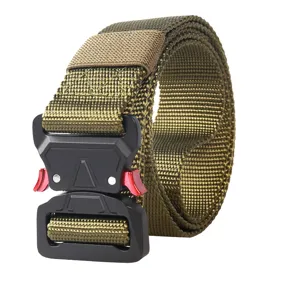 Detailed view of the 3.8cm tactical nylon belt for men with quick-release metal buckle.