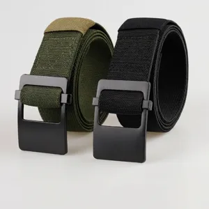 Tactical Elastic Braided Belt For Men Women Outdoor Sports Adjustable Woven Waist Belt With Zinc Alloy Square Buckle