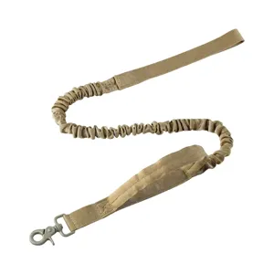 Guinzaglio tattico elastico per cani color kaki con clip in metallo pesante
