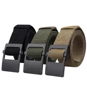 Casual woven elastic tactical belt with rectangular metal buckle for men and women