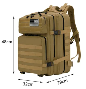 Khaki 45L tactical backpack dimensions 48x32x29cm for outdoor hiking and camping