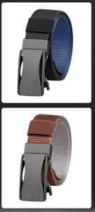 Close-up of men's nylon tactical belts with automatic metal buckles in two colors.