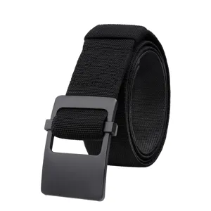 Classic black elastic woven tactical belt with matte black metal buckle for men